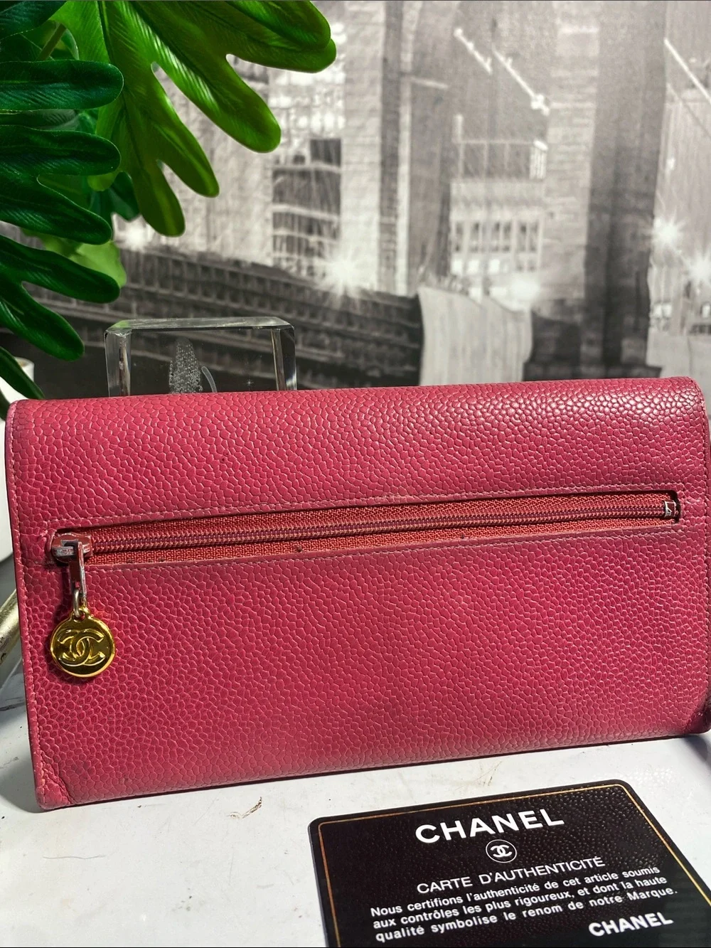Authentic CHANEL COCO Mark Pink Caviar Skin Flap Purse